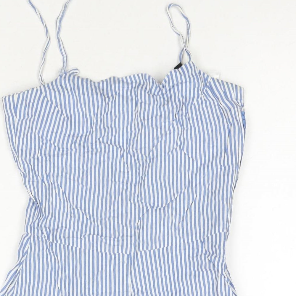 Divided by H&M Womens Blue Striped Viscose Playsuit One-Piece Size 4 Zip