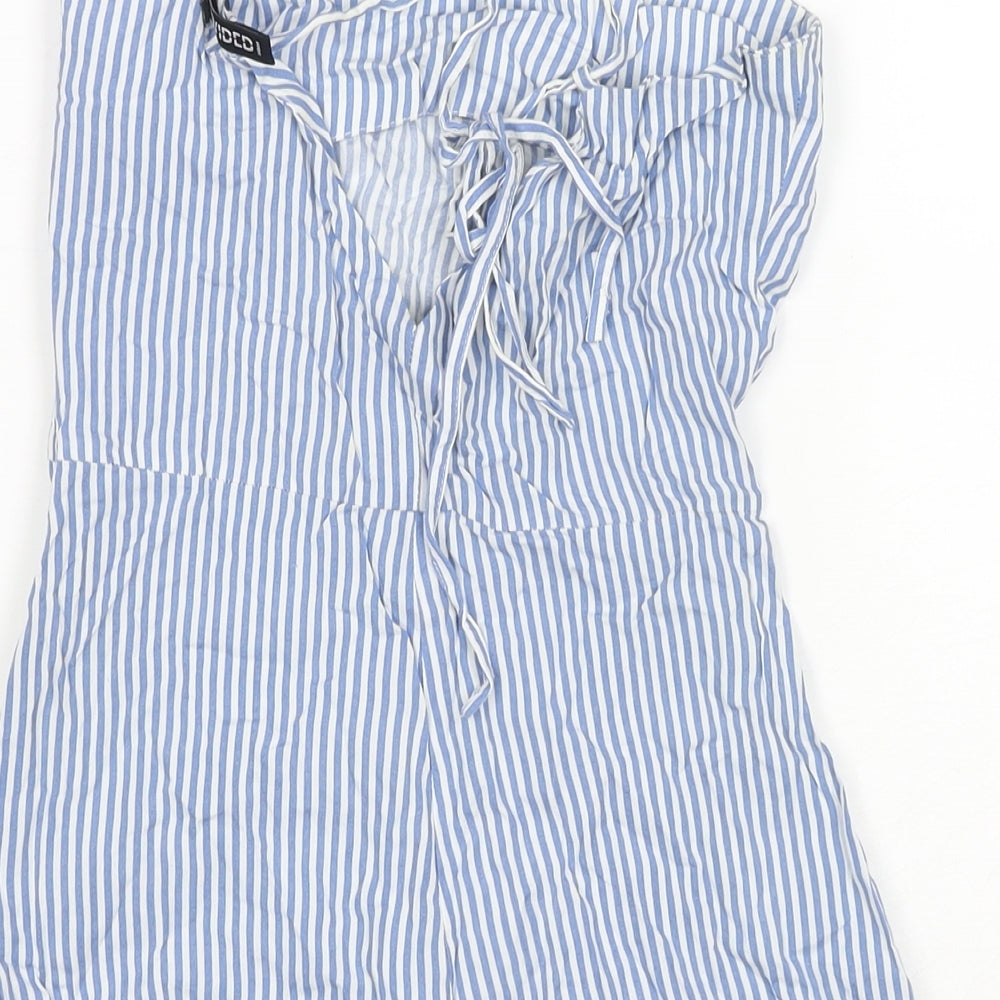 Divided by H&M Womens Blue Striped Viscose Playsuit One-Piece Size 4 Zip