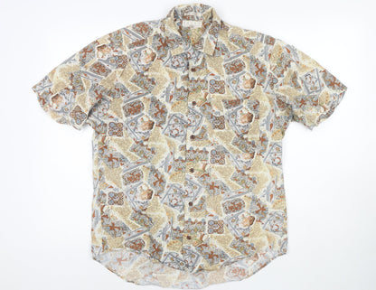Focus 2000 Womens Beige Geometric Cotton Basic Button-Up Size M Collared