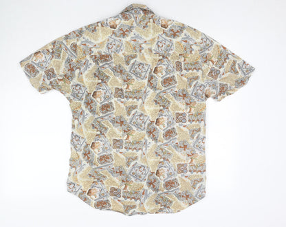 Focus 2000 Womens Beige Geometric Cotton Basic Button-Up Size M Collared