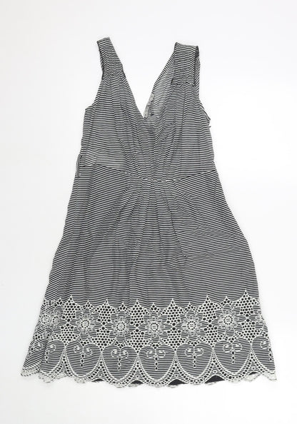 Kookai Womens Black Striped Cotton Tank Dress Size 10 V-Neck Zip
