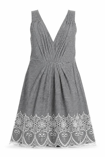Kookai Womens Black Striped Cotton Tank Dress Size 10 V-Neck Zip