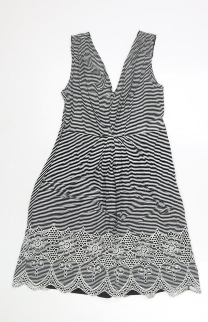 Kookai Womens Black Striped Cotton Tank Dress Size 10 V-Neck Zip