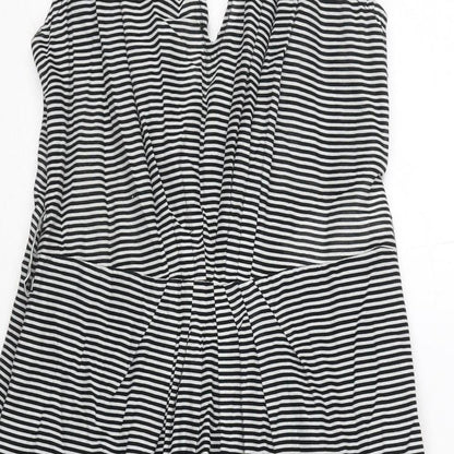 Kookai Womens Black Striped Cotton Tank Dress Size 10 V-Neck Zip