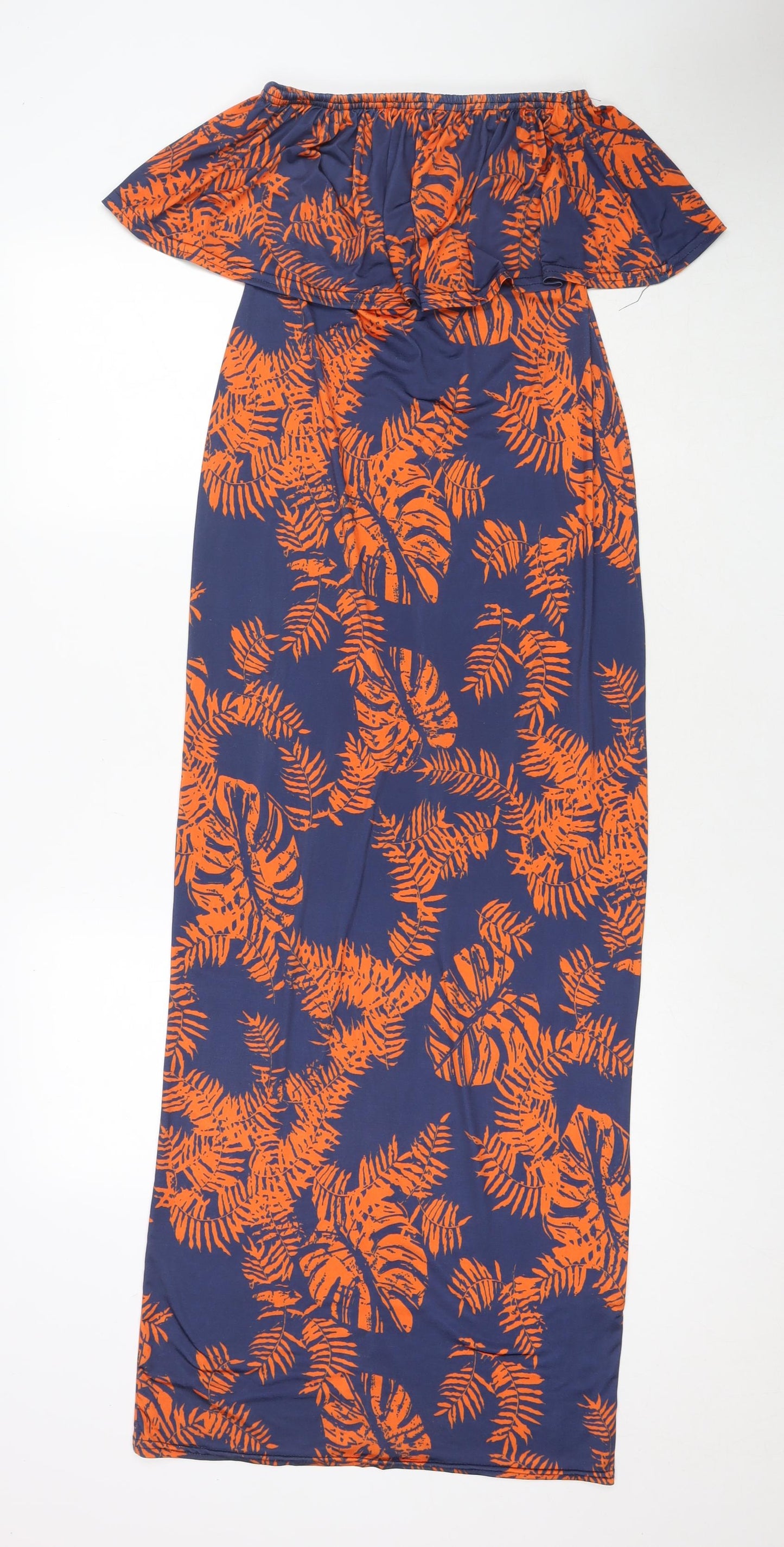 Boohoo Womens Blue Floral Polyester Maxi Size 8 Off the Shoulder Pullover - Strapless