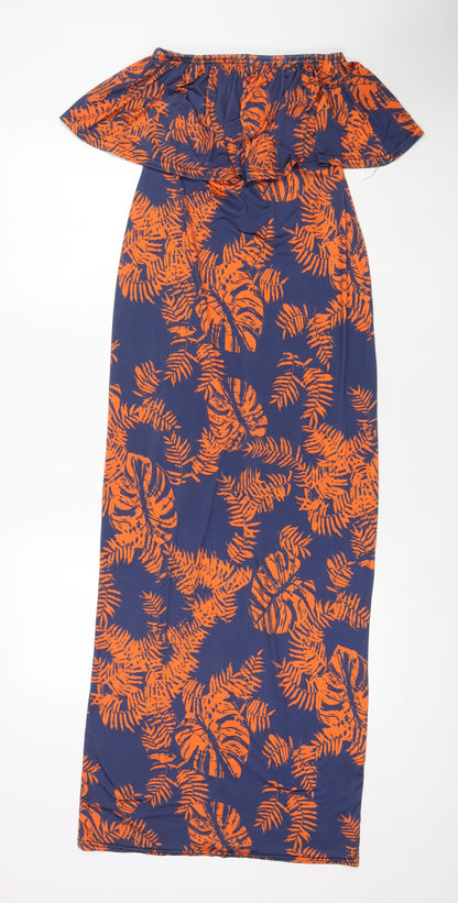 Boohoo Womens Blue Floral Polyester Maxi Size 8 Off the Shoulder Pullover - Strapless