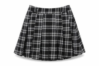 Shufeng Womens Black Check Polyester Pleated Skirt Size M Zip