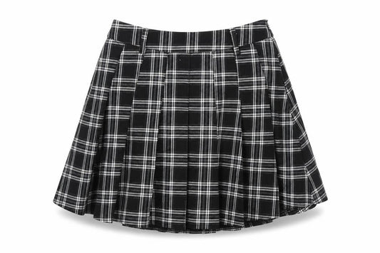 Shufeng Womens Black Check Polyester Pleated Skirt Size M Zip