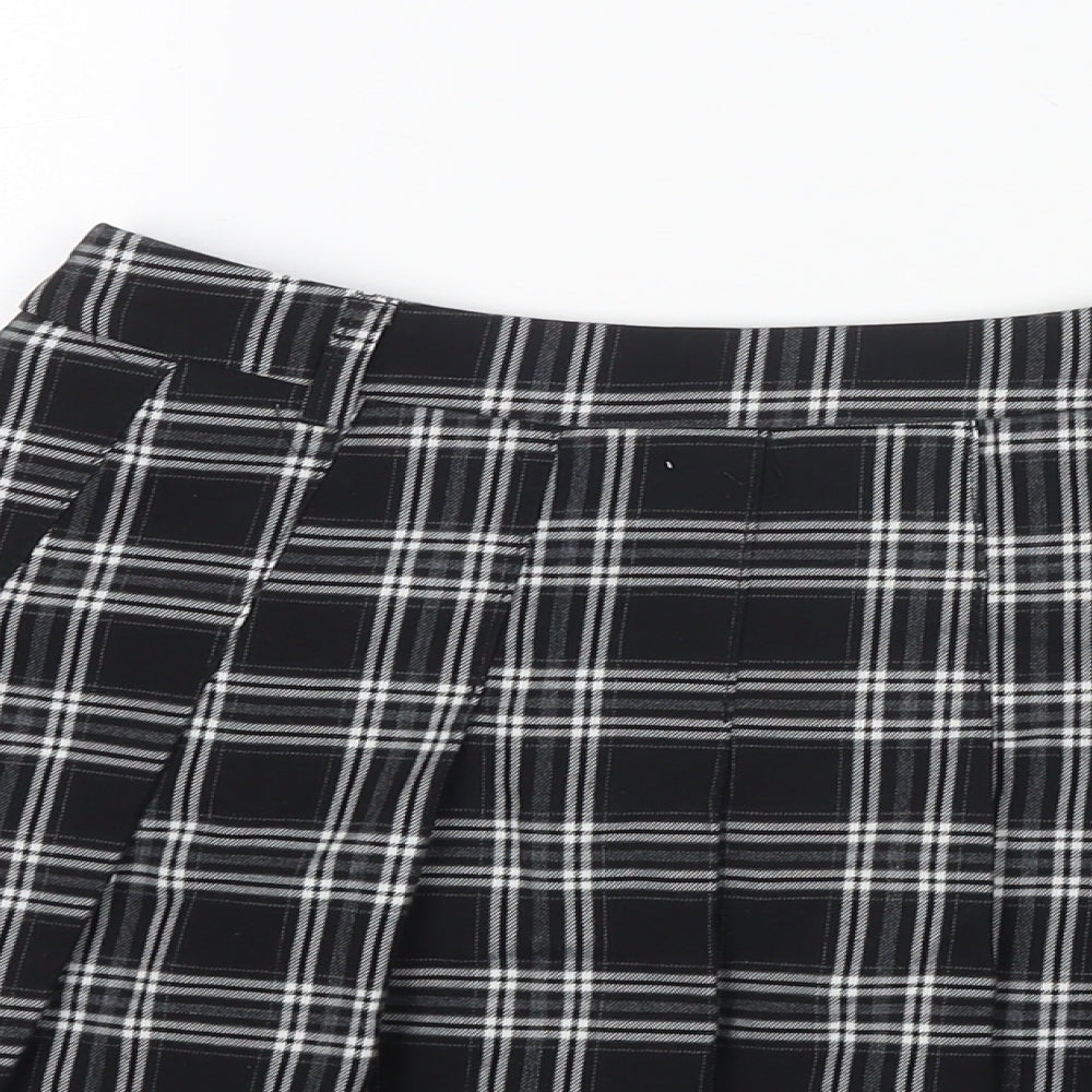 Shufeng Womens Black Check Polyester Pleated Skirt Size M Zip
