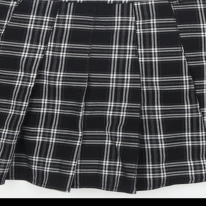 Shufeng Womens Black Check Polyester Pleated Skirt Size M Zip