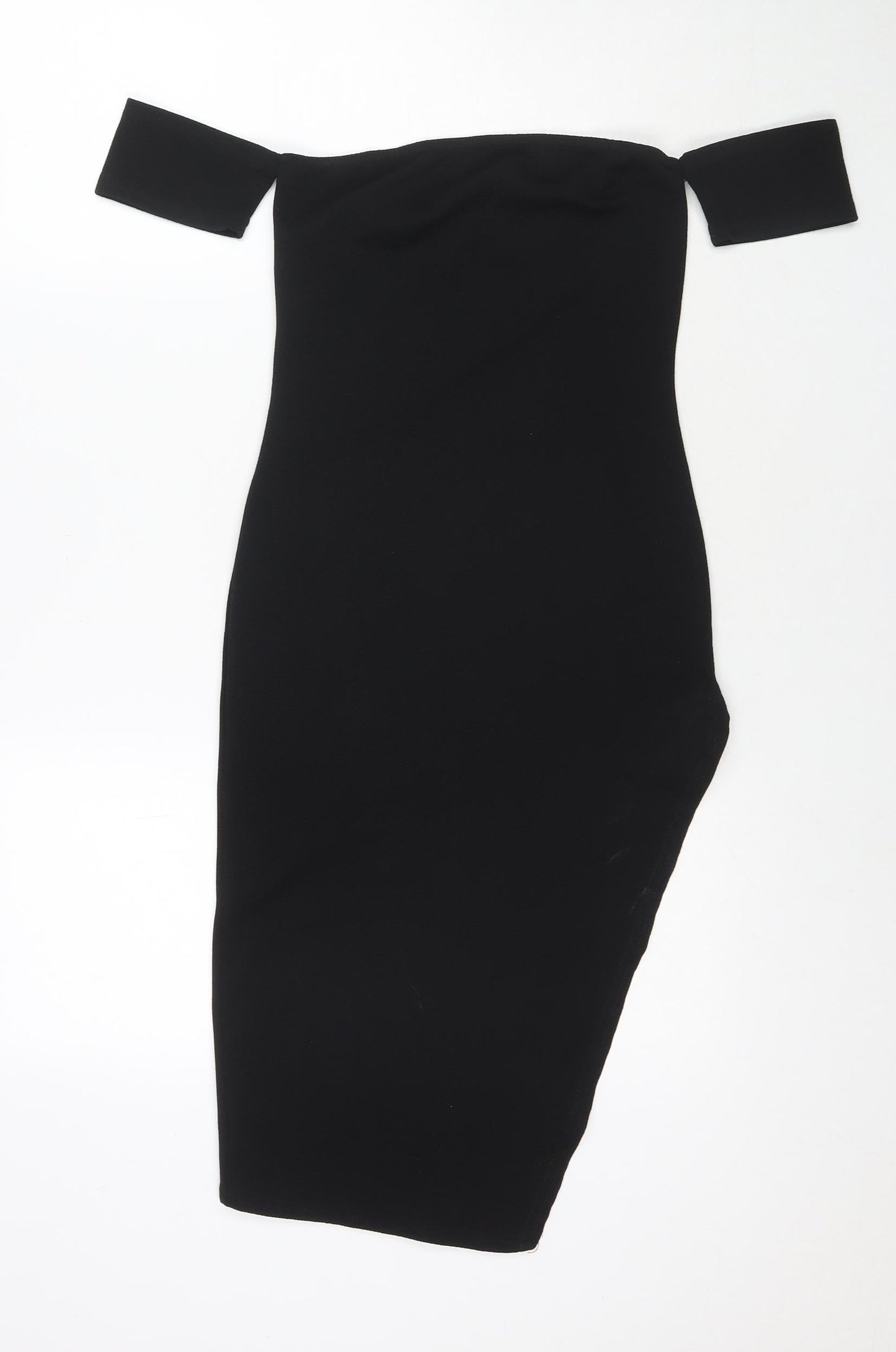 PRETTYLITTLETHING Womens Black Polyester Bodycon Size 8 Off the Shoulder Pullover - Side Slit(s)