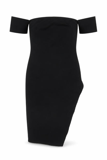 PRETTYLITTLETHING Womens Black Polyester Bodycon Size 8 Off the Shoulder Pullover - Side Slit(s)