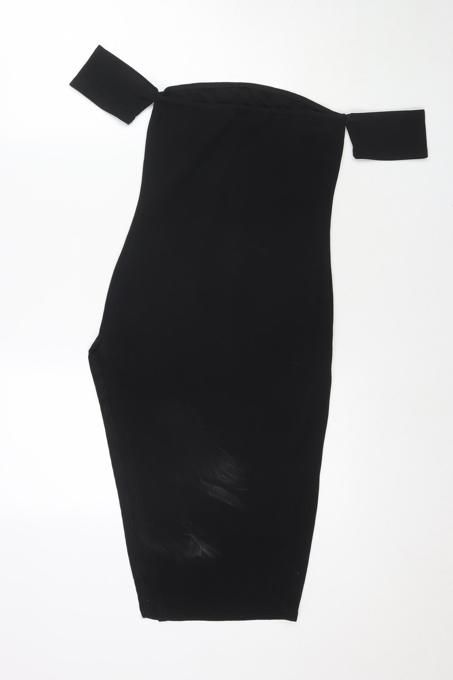 PRETTYLITTLETHING Womens Black Polyester Bodycon Size 8 Off the Shoulder Pullover - Side Slit(s)