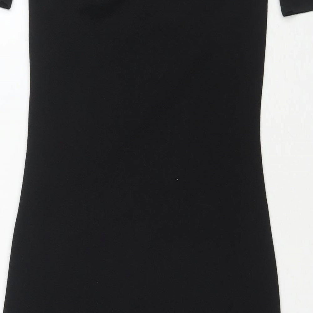 PRETTYLITTLETHING Womens Black Polyester Bodycon Size 8 Off the Shoulder Pullover - Side Slit(s)