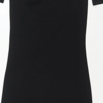 PRETTYLITTLETHING Womens Black Polyester Bodycon Size 8 Off the Shoulder Pullover - Side Slit(s)