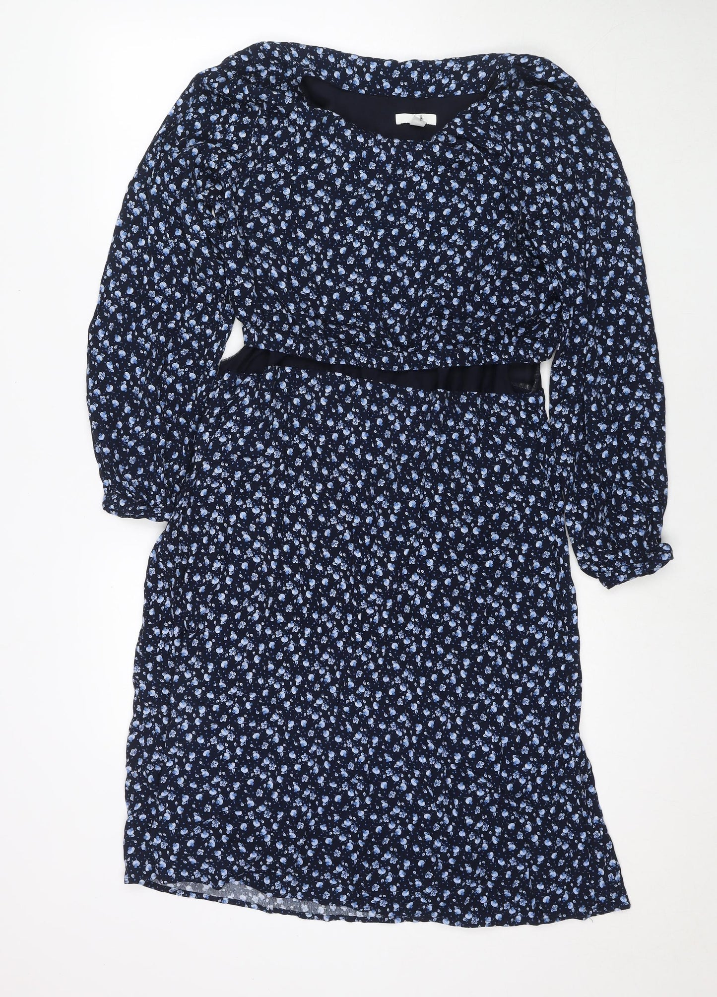 H&M Womens Blue Floral Viscose Fit & Flare Size M Round Neck Pullover