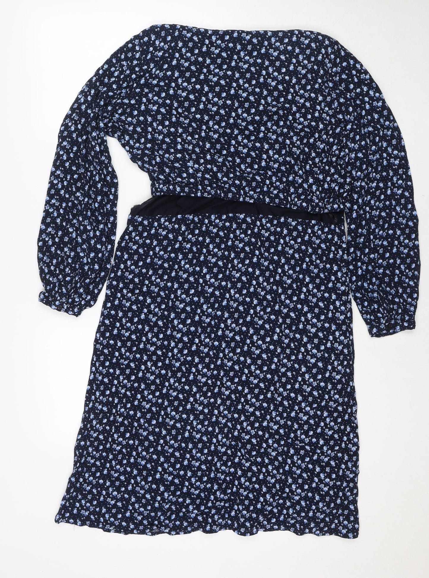 H&M Womens Blue Floral Viscose Fit & Flare Size M Round Neck Pullover
