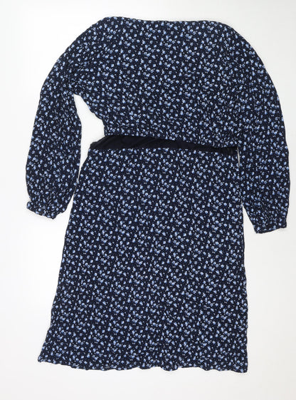 H&M Womens Blue Floral Viscose Fit & Flare Size M Round Neck Pullover