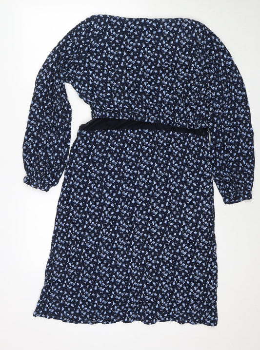 H&M Womens Blue Floral Viscose Fit & Flare Size M Round Neck Pullover