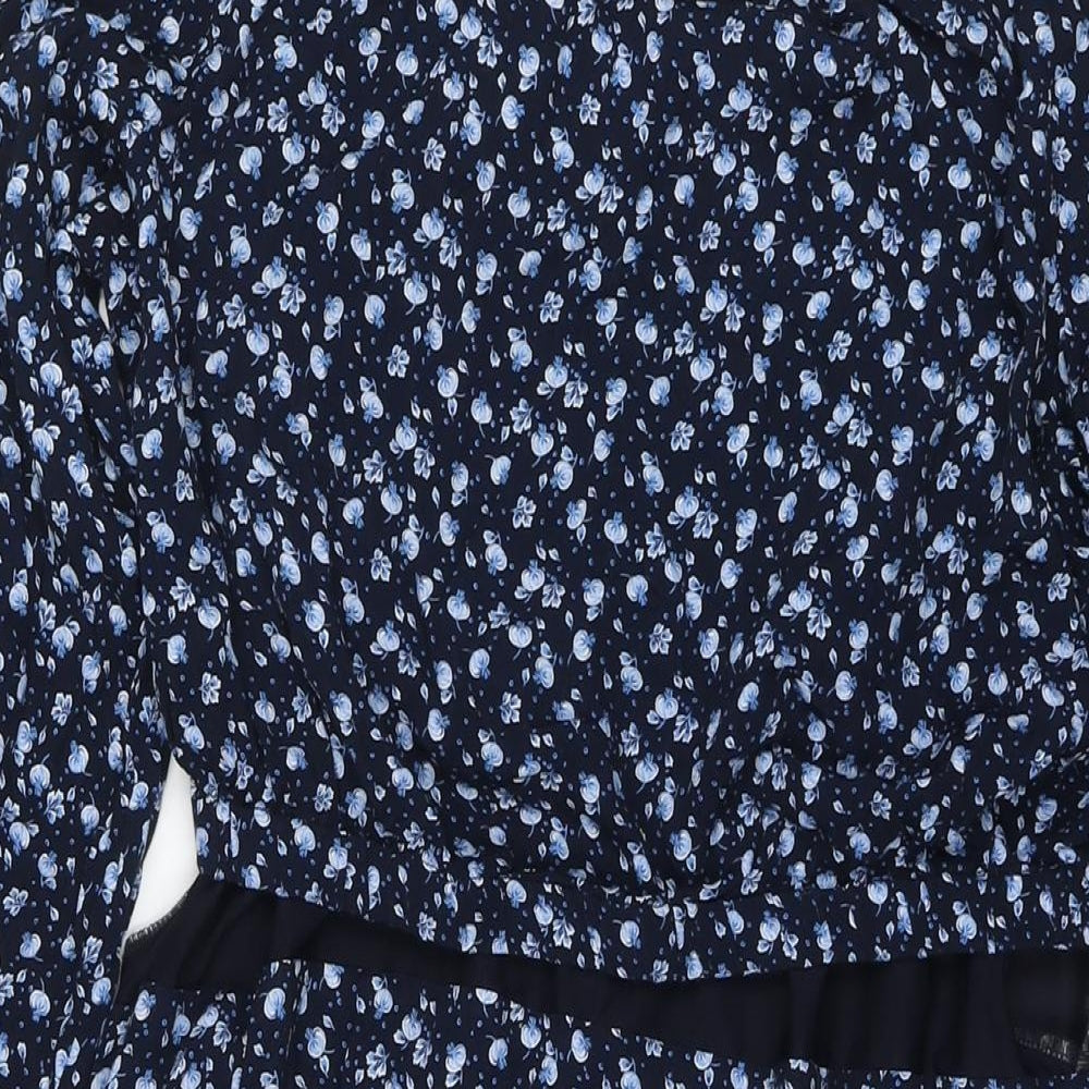 H&M Womens Blue Floral Viscose Fit & Flare Size M Round Neck Pullover