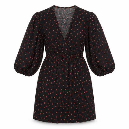 Glamorous Womens Black Polka Dot Cotton Fit & Flare Size 12 V-Neck Pullover