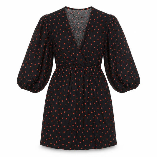 Glamorous Womens Black Polka Dot Cotton Fit & Flare Size 12 V-Neck Pullover