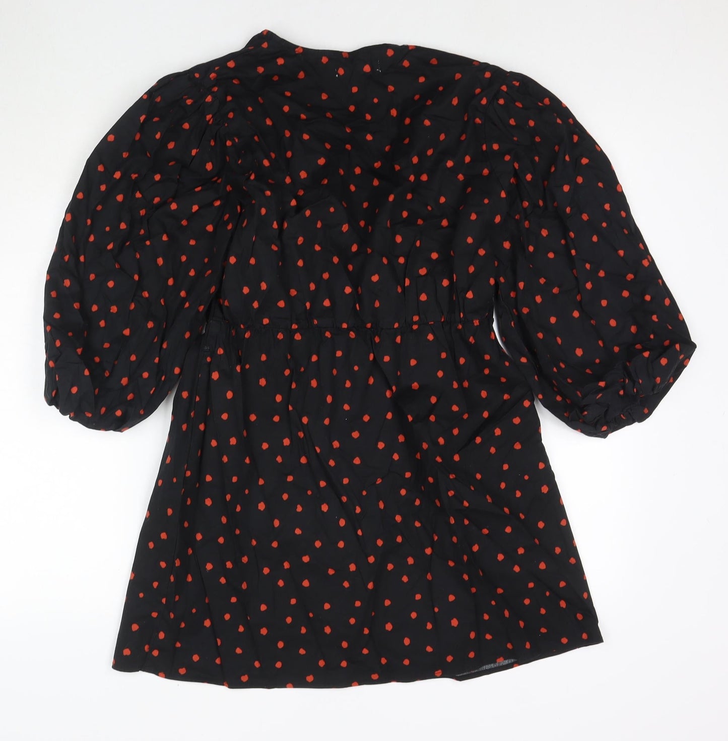 Glamours Womens Black Polka Dot Cotton Fit & Flare Size 12 V-Neck Pullover