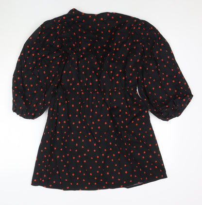 Glamours Womens Black Polka Dot Cotton Fit & Flare Size 12 V-Neck Pullover