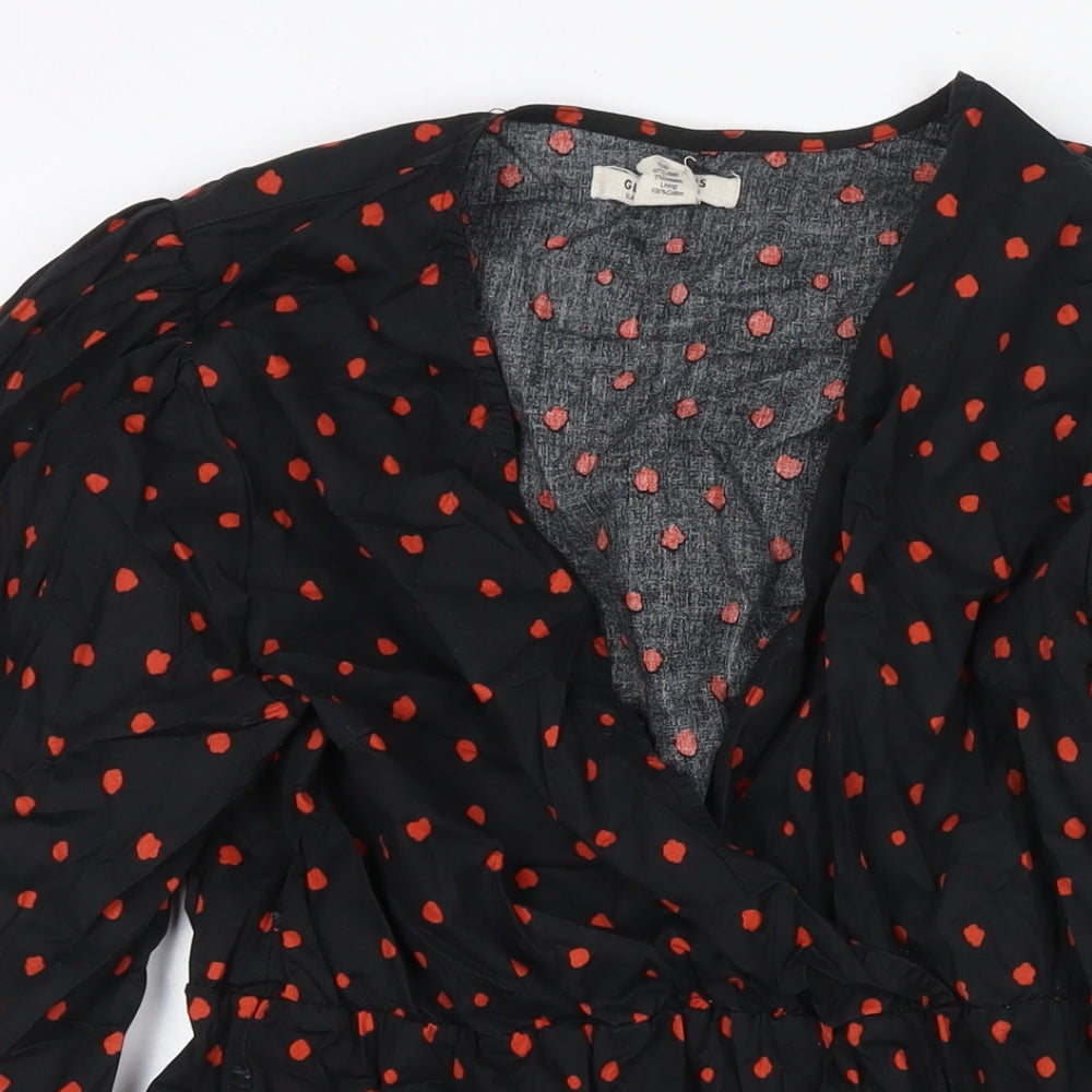 Glamours Womens Black Polka Dot Cotton Fit & Flare Size 12 V-Neck Pullover