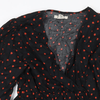 Glamours Womens Black Polka Dot Cotton Fit & Flare Size 12 V-Neck Pullover