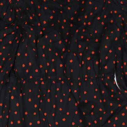 Glamours Womens Black Polka Dot Cotton Fit & Flare Size 12 V-Neck Pullover