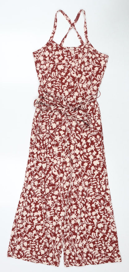 Mango Womens Red Floral Polyester Jumpsuit One-Piece Size S L22 in Pullover