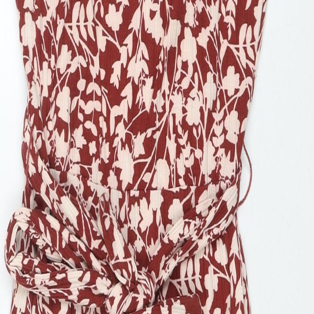 Mango Womens Red Floral Polyester Jumpsuit One-Piece Size S L22 in Pullover