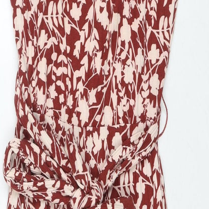 Mango Womens Red Floral Polyester Jumpsuit One-Piece Size S L22 in Pullover