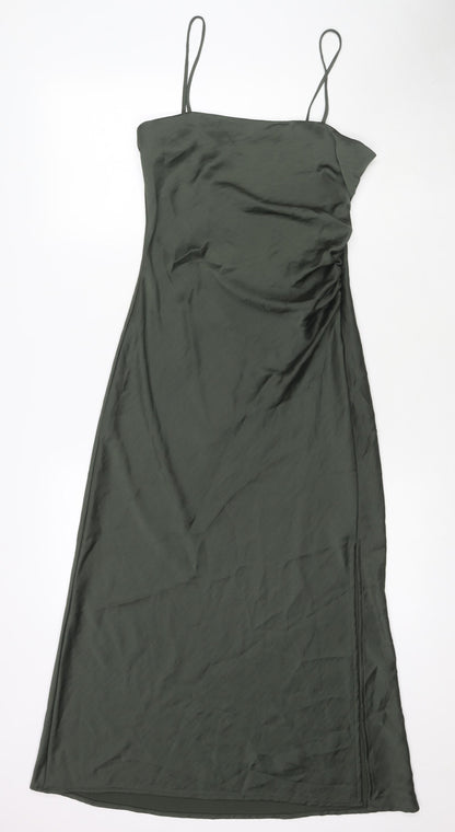 Zara Womens Green Polyester Slip Dress Size S Cowl Neck Zip - Side Slit(s)