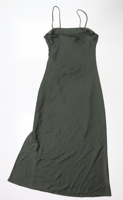 Zara Womens Green Polyester Slip Dress Size S Cowl Neck Zip - Side Slit(s)