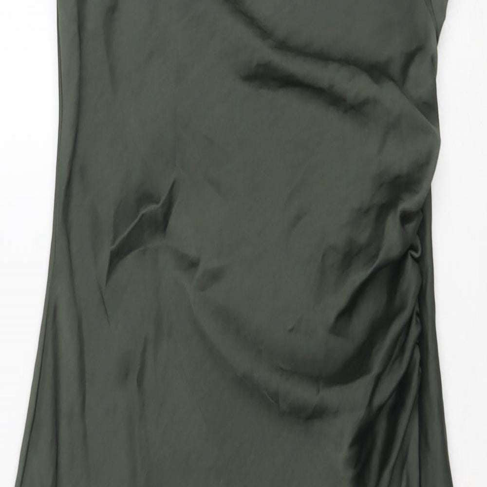 Zara Womens Green Polyester Slip Dress Size S Cowl Neck Zip - Side Slit(s)