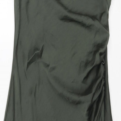 Zara Womens Green Polyester Slip Dress Size S Cowl Neck Zip - Side Slit(s)