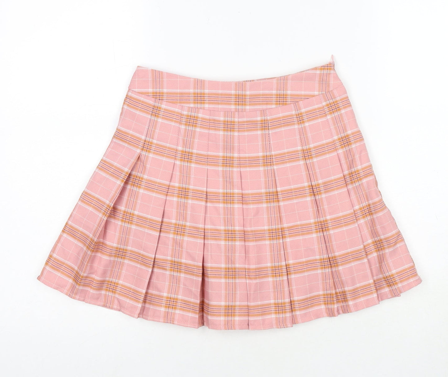 Fashion Womens Pink Check Polyester Pleated Skirt Size XS Zip