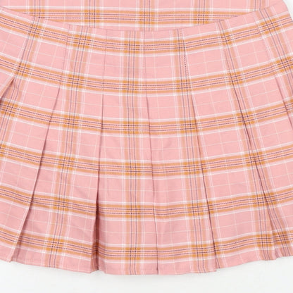 Fashion Womens Pink Check Polyester Pleated Skirt Size XS Zip
