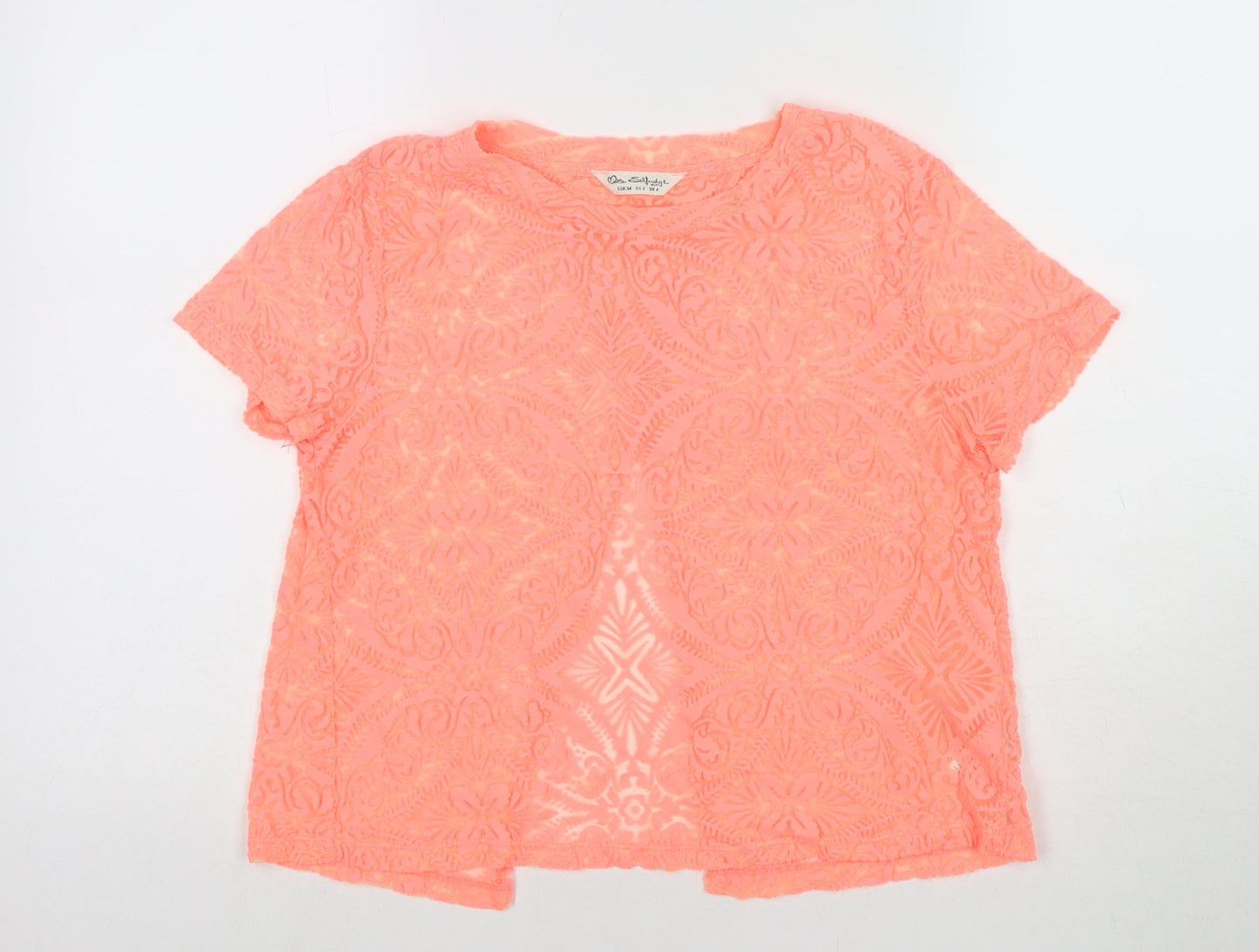 Miss Selfridge Womens Pink Floral Polyester Basic T-Shirt Size 6 Round Neck