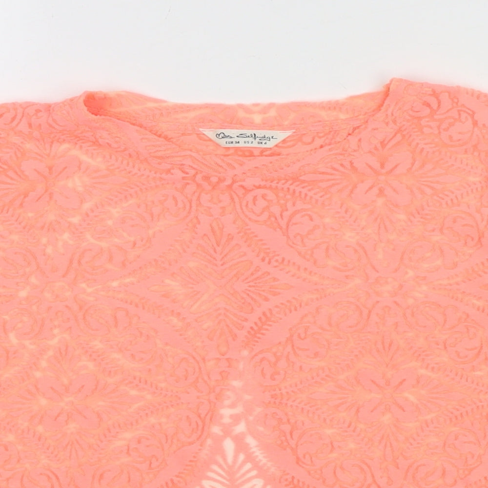 Miss Selfridge Womens Pink Floral Polyester Basic T-Shirt Size 6 Round Neck