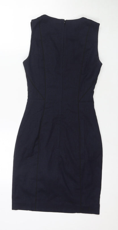 H&M Womens Blue Polyester A-Line Size 6 Round Neck Zip