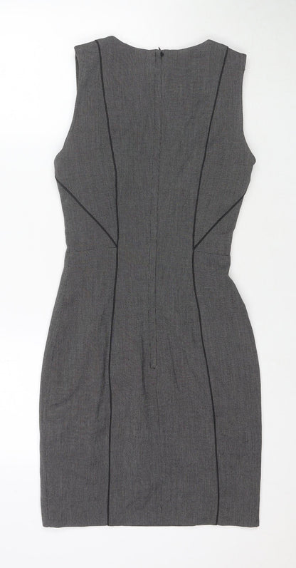 H&M Womens Grey Polyester A-Line Size 6 Round Neck Zip