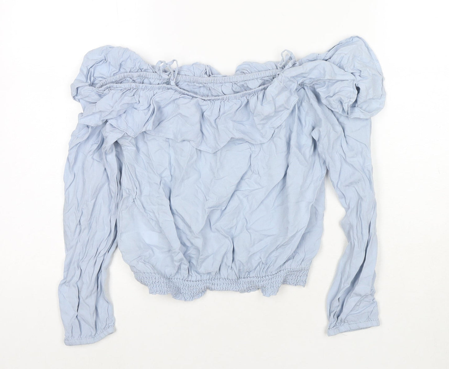 H&M Girls Blue Viscose Basic T-Shirt Size 11 Years Off the Shoulder Pullover
