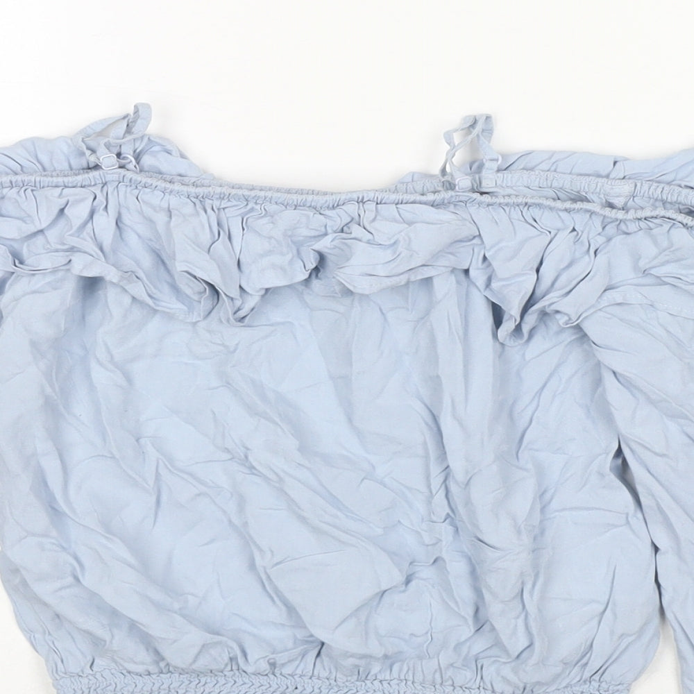 H&M Girls Blue Viscose Basic T-Shirt Size 11 Years Off the Shoulder Pullover