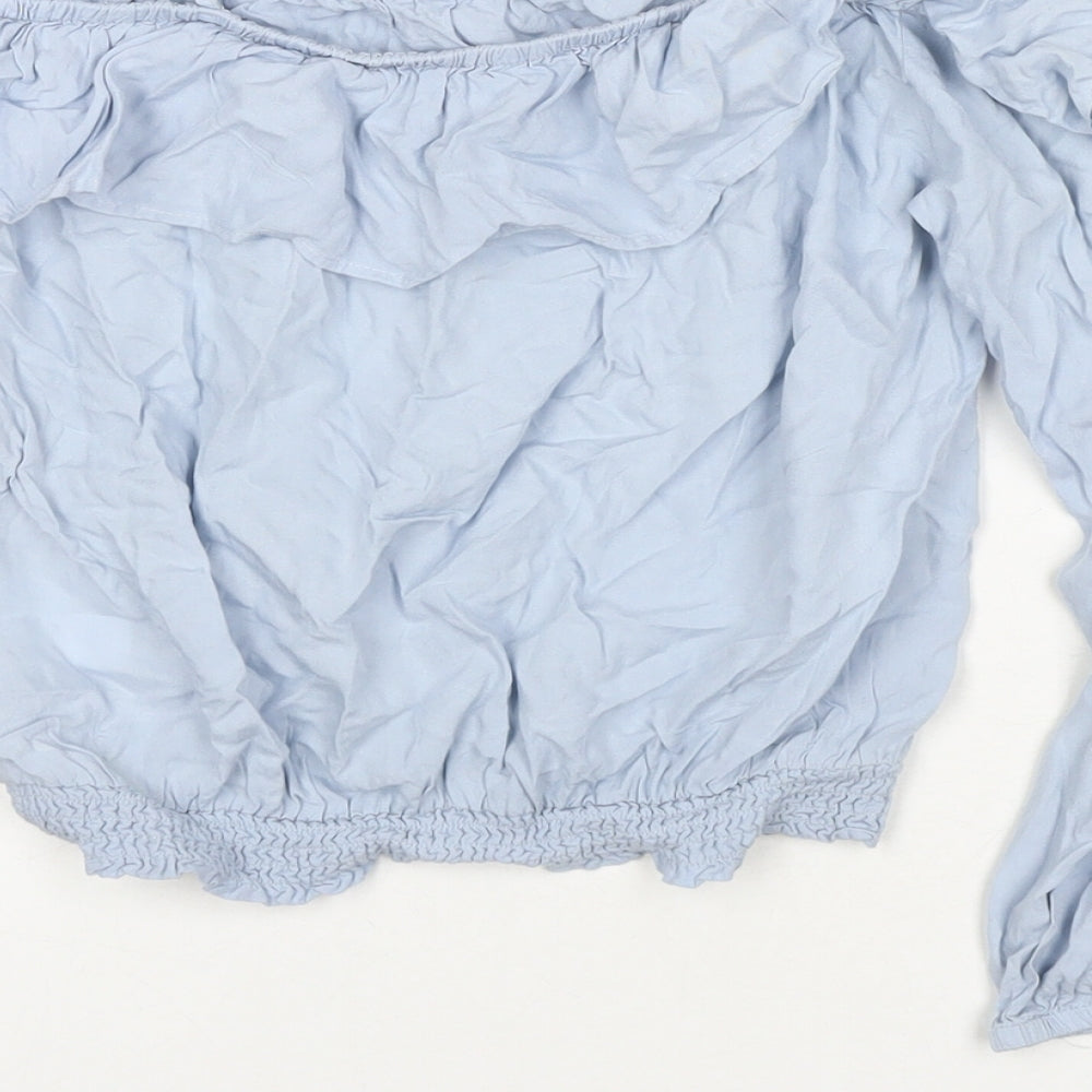 H&M Girls Blue Viscose Basic T-Shirt Size 11 Years Off the Shoulder Pullover