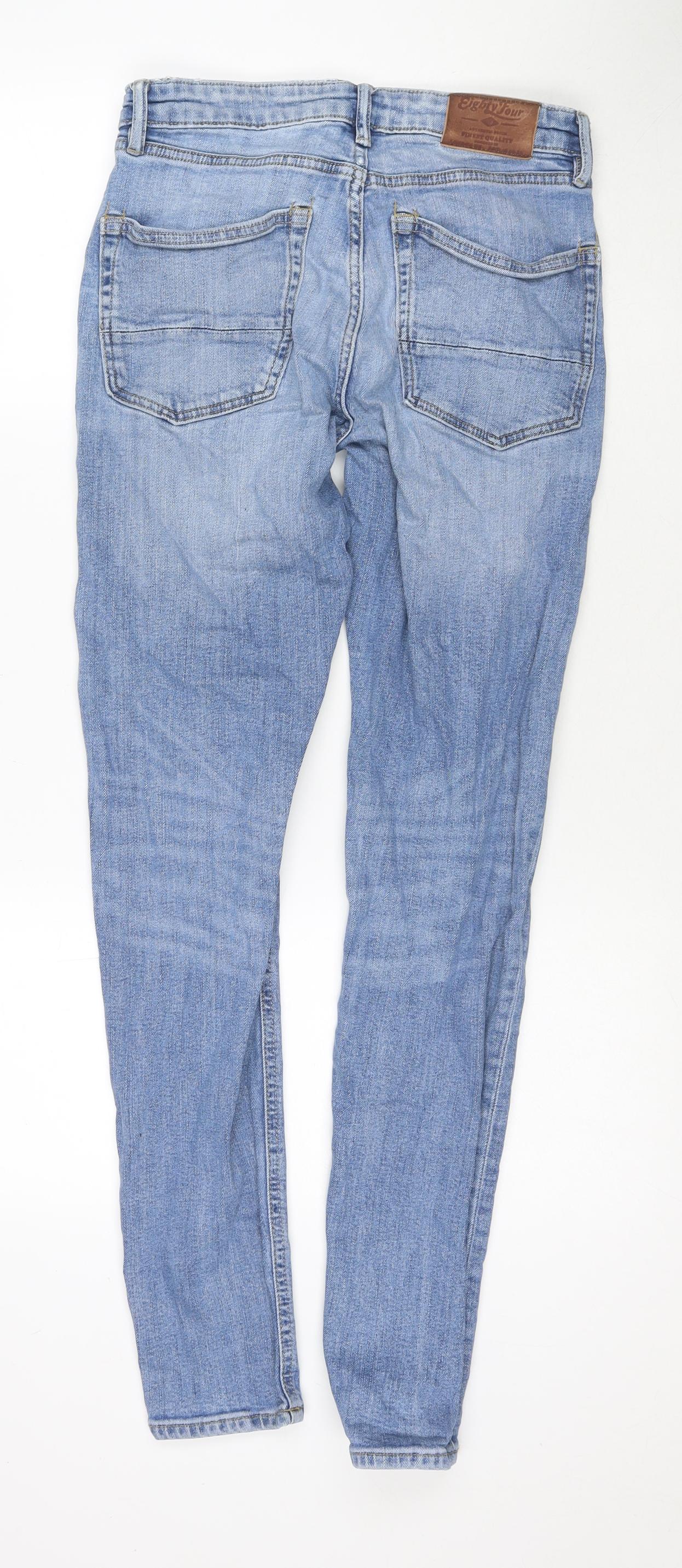 Marks and Spencer Mens Blue Cotton Skinny Jeans Size 28 in L30 in Regular Zip