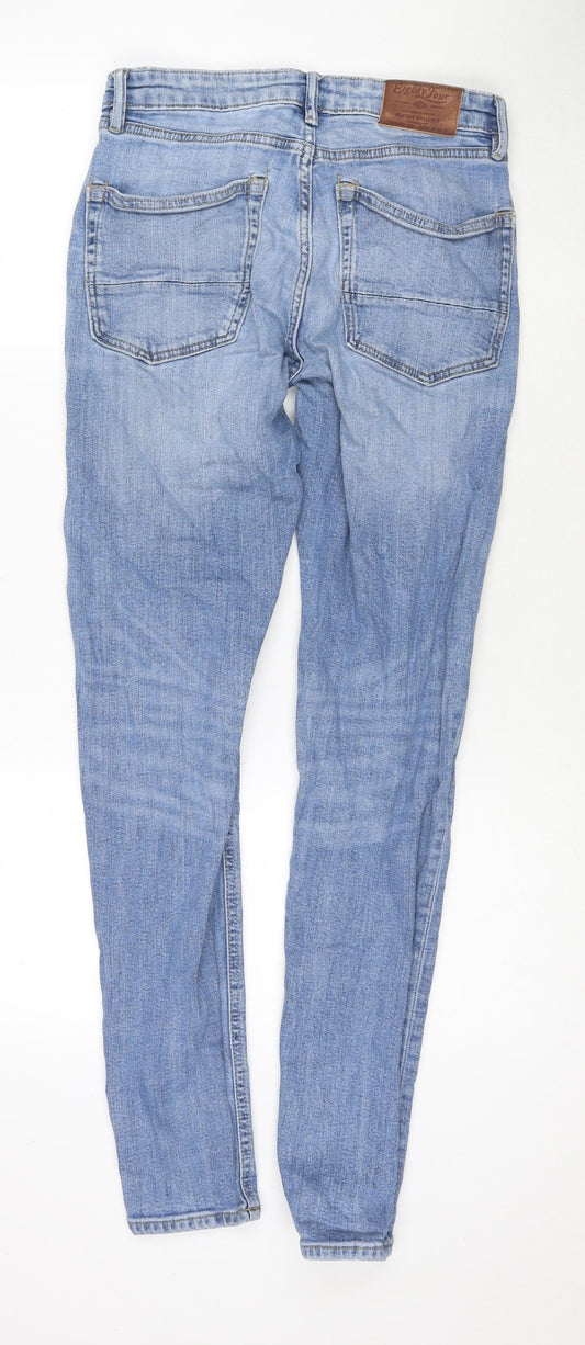 Marks and Spencer Mens Blue Cotton Skinny Jeans Size 28 in L30 in Regular Zip