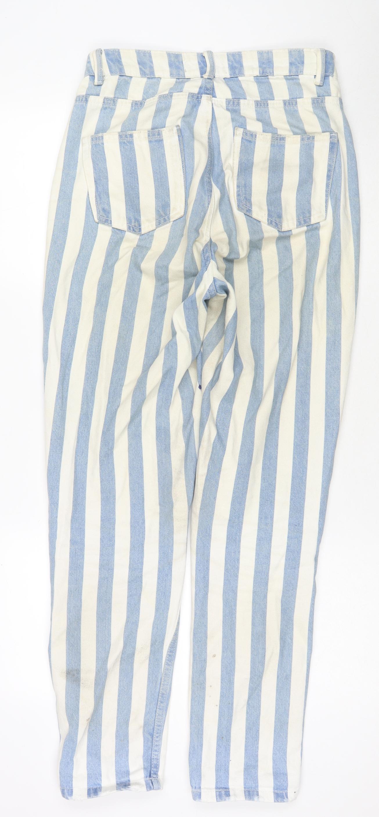 Denim & Co. Womens Blue Striped Cotton Straight Jeans Size 8 L29 in Regular Zip